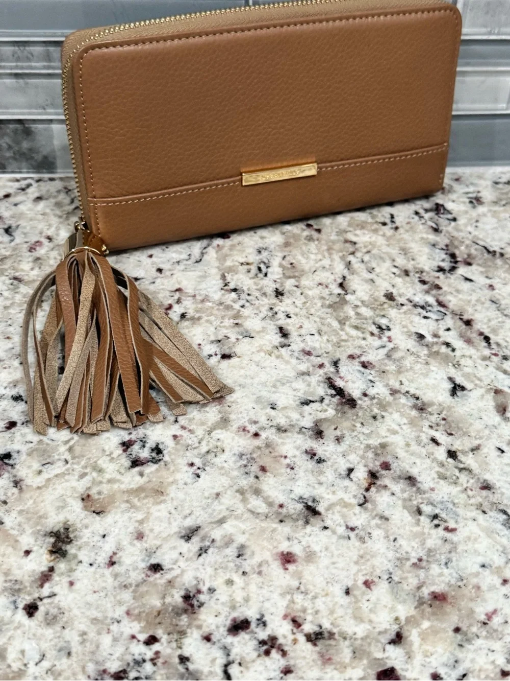 See By Chloé Vicky Brown Zip-Around textured Leather Wallet with Tassel. NWOT
